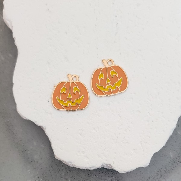 Jack-O-Lantern Orange, Yellow, & Gold Enamel and Alloy Charm, 10 Pieces, Charm #19