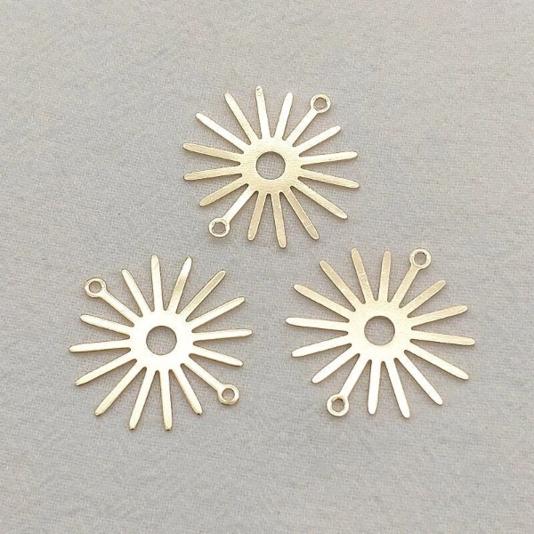 Gold Brass Large 2-Hole Sunburst Connector, 10 Pieces, Connector #50