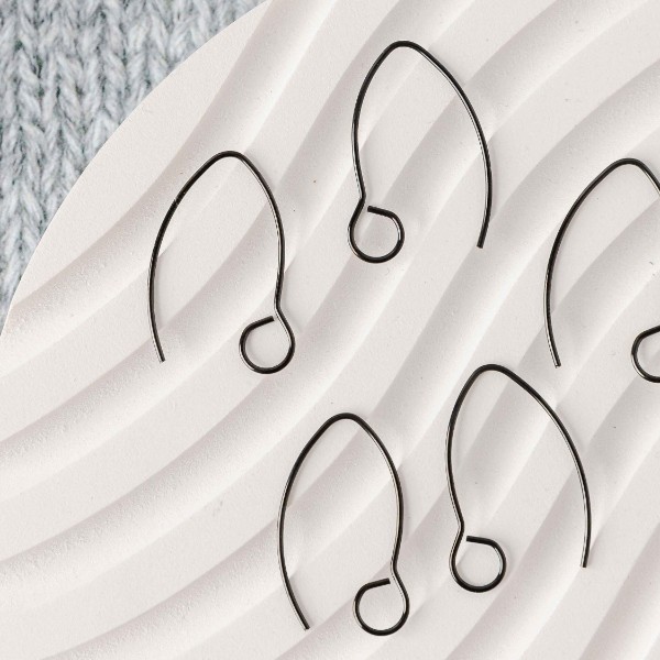 Black Large Loop V Ear Wires (5mm Surgical Stainless Steel Marquise Hooks), 20 Pieces, Earring Hook #60