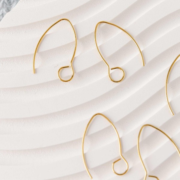 Gold Large Loop V Ear Wires (5mm Surgical Stainless Steel Marquise Hooks), 20 Pieces, Earring Hook #57