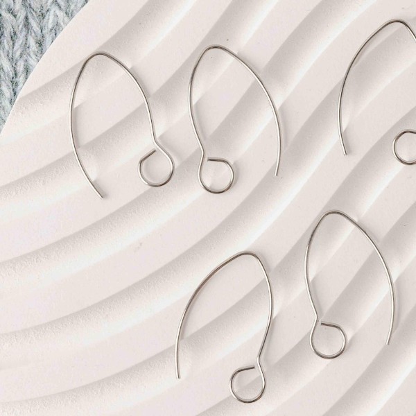 Silver Large Loop V Ear Wires (5mm Surgical Stainless Steel Marquise Hooks), 20 Pieces, Earring Hook #58