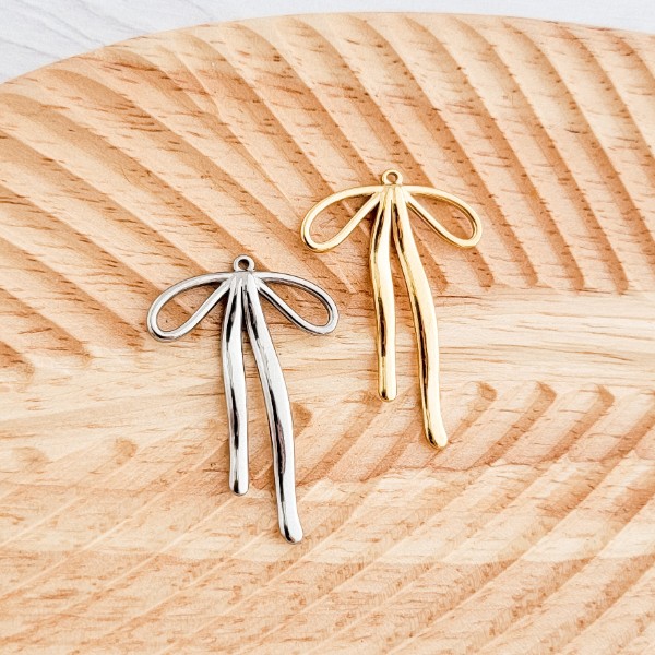 Large Draped Bow Stainless Steel Pendant (Silver or Gold), 10 Pieces, Bow #45