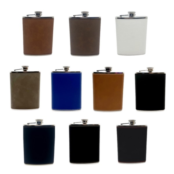 Leatherette Wrapped Flask, 8oz