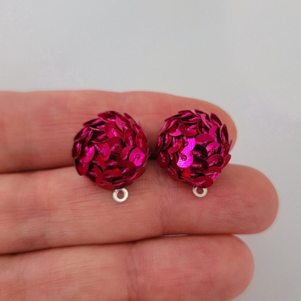Magenta Pink 15mm Sequin Stud Topper, 1 Pair, Stud #193