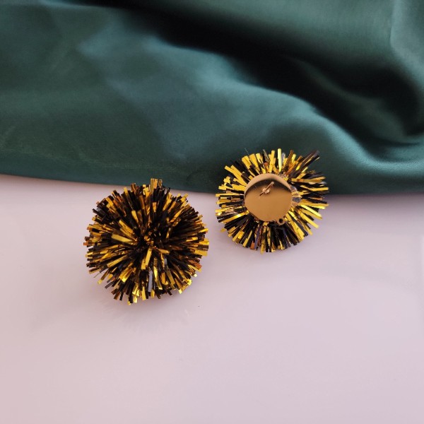 Black and Gold Mix Tinsel 30mm Large Stud Topper, 1 Pair, Stud #183