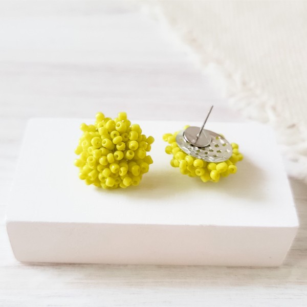 Bright Yellow 15mm Small Seed Bead Topper, 1 Pair, Seed Bead #21