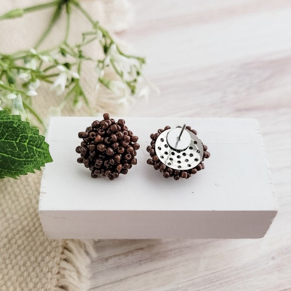 Chocolate Brown 15mm Small Seed Bead Topper, 1 Pair, Seed Bead #20