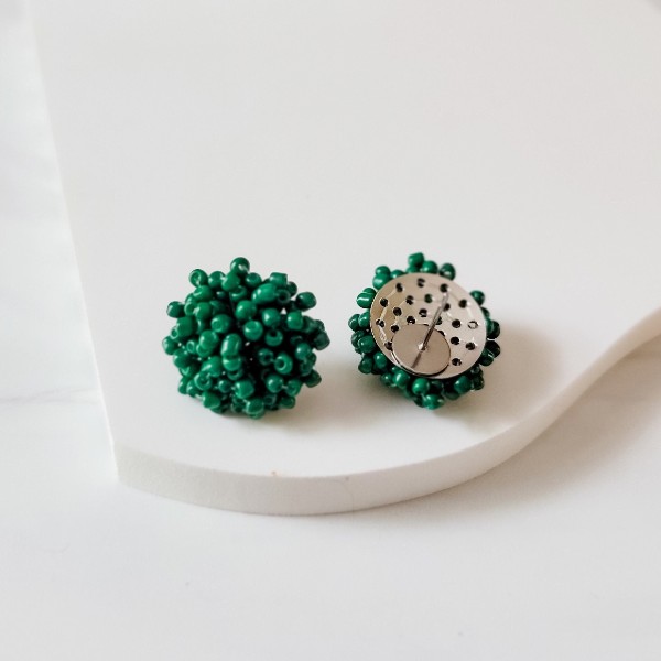 Emerald Green 15mm Small Seed Bead Topper, 1 Pair, Seed Bead #25