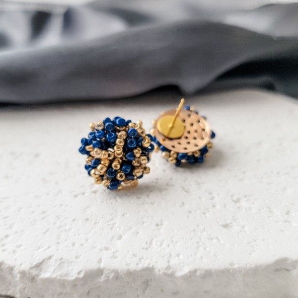 Gold and Navy Mix 15mm Small Seed Bead Topper, 1 Pair, Seed Bead #78