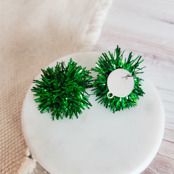 Green Tinsel 30mm Large Stud Topper, 1 Pair, Stud #179