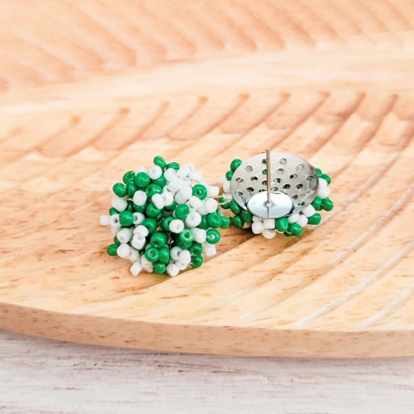 Kelly Green and White Mix 15mm Small Seed Bead Topper, 1 Pair, Seed Bead #80