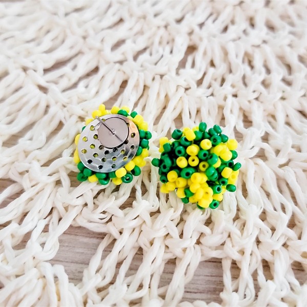 Kelly Green and Yellow Mix 15mm Small Seed Bead Topper, 1 Pair, Seed Bead #58