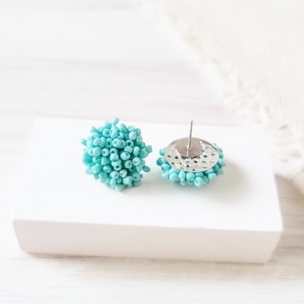 Light Turquoise 15mm Small Seed Bead Topper, 1 Pair, Seed Bead #28