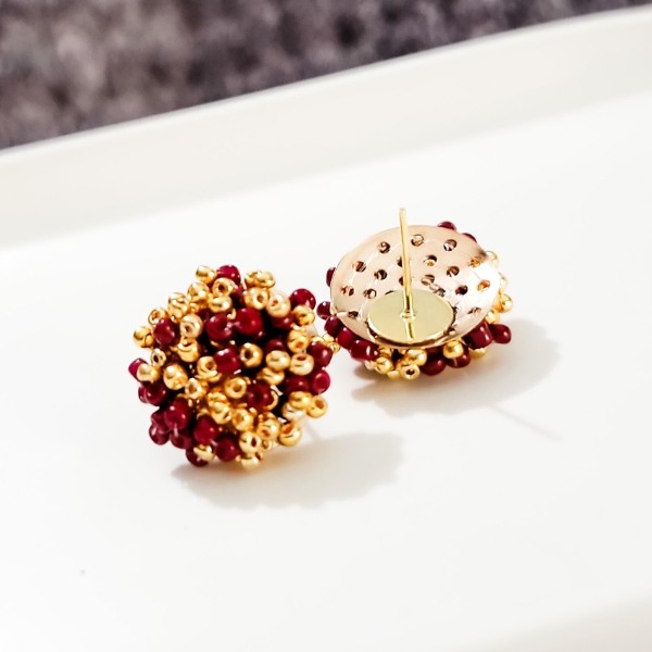 Maroon and Gold Mix 15mm Small Seed Bead Topper, 1 Pair, Seed Bead #63