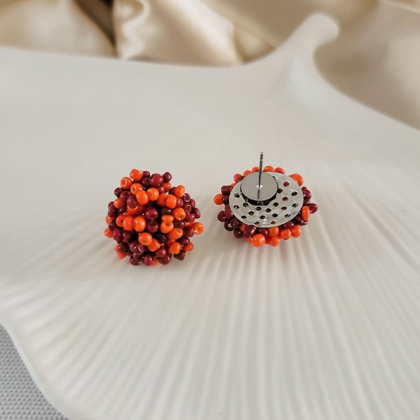 Maroon and Orange Mix 15mm Small Seed Bead Topper, 1 Pair, Seed Bead #43