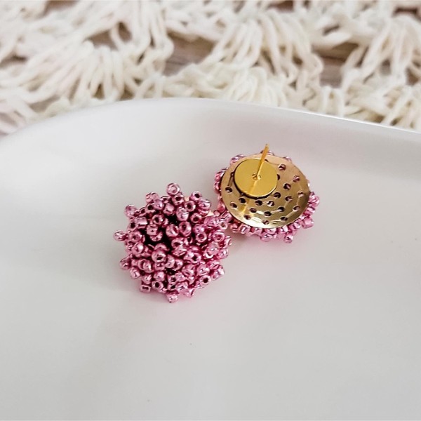 Metallic Pink 15mm Small Seed Bead Topper, 1 Pair, Seed Bead #4