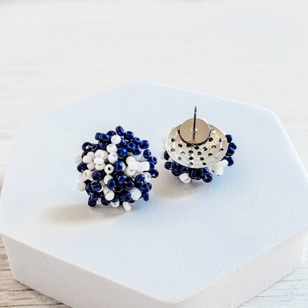 Navy and White Mix 15mm Small Seed Bead Topper, 1 Pair, Seed Bead #57