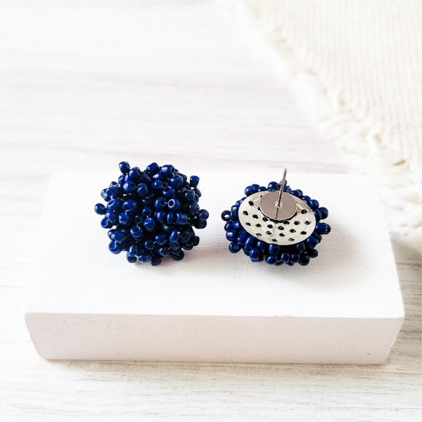 Navy Blue 15mm Small Seed Bead Topper, 1 Pair, Seed Bead #9