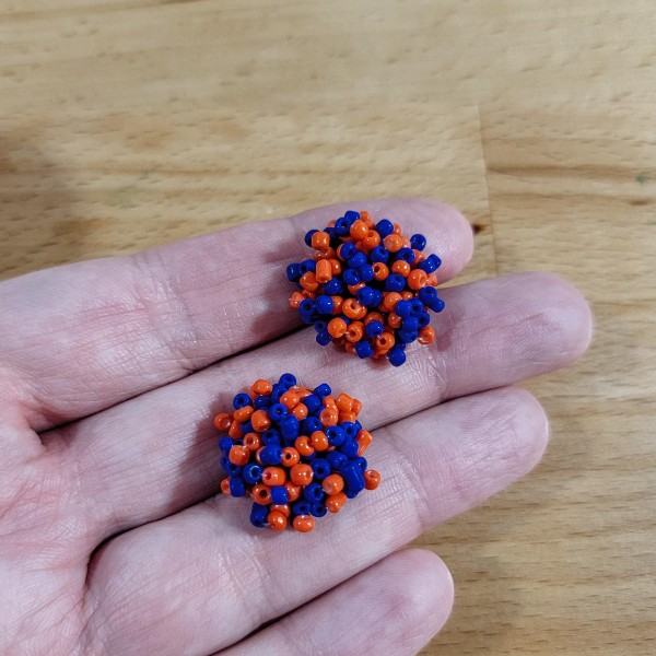 Orange and Royal Blue Mix 15mm Small Seed Bead Topper, 1 Pair, Seed Bead #79