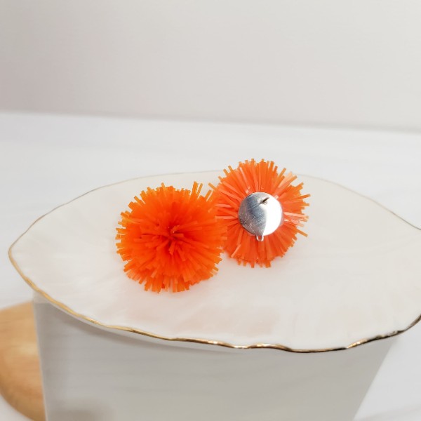 Orange Tinsel 30mm Large Stud Topper, 1 Pair, Stud #178