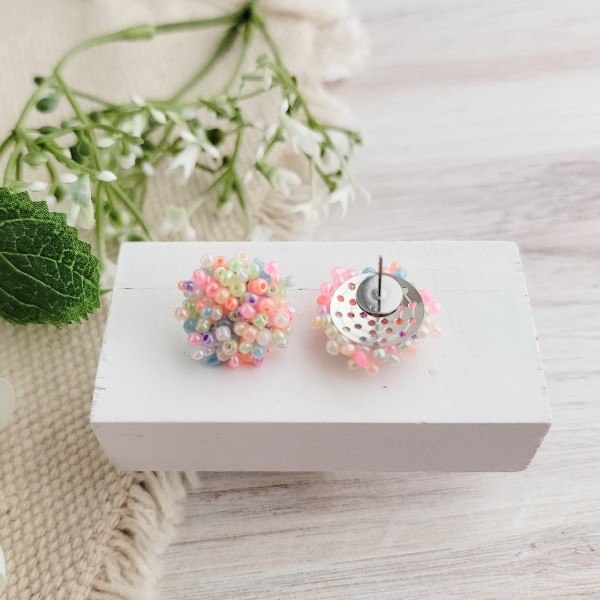 Pastel Rainbow 15mm Small Seed Bead Topper, 1 Pair, Seed Bead #73