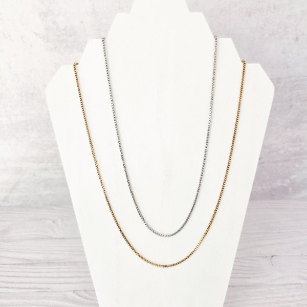 New Premium Men's Full Box Chain Necklace Finding (Silver or Gold Stainless Steel), Pack of 5, Chain #30