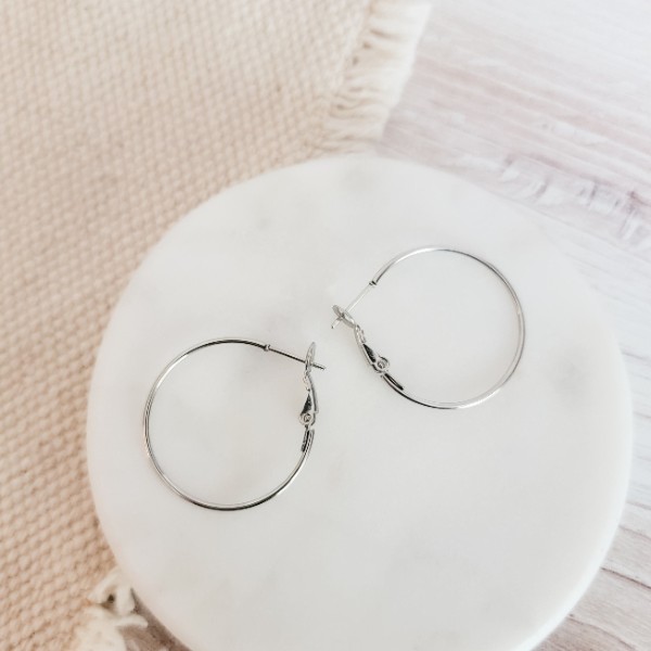 Premium Silver 25mm Leverback Stainless Steel Hoop (1.2mm Wide), 10 pieces, Hoop #47