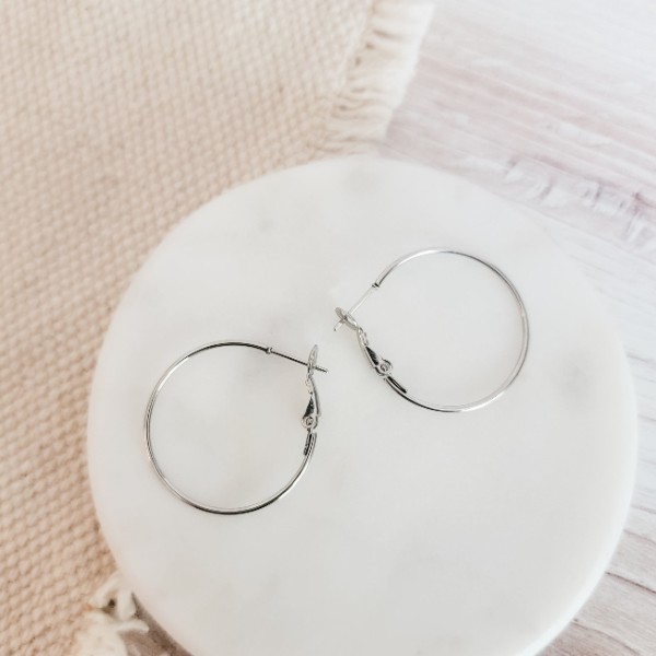 Premium Silver 50mm Leverback Stainless Steel Hoop (1.2mm Wide), 10 pieces, Hoop #52