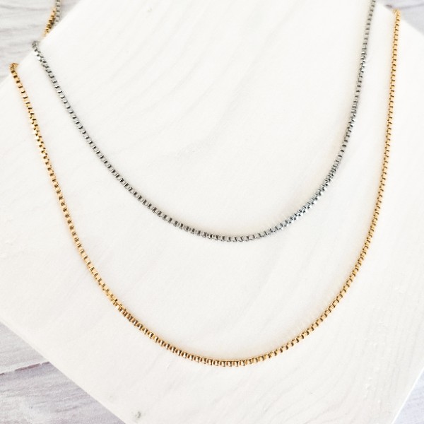 New Premium Women's Full Box Chain Necklace Finding (Silver or Gold Stainless Steel), Pack of 5, Chain #25