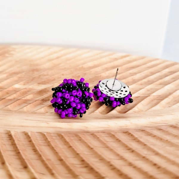 Purple and Black Mix 15mm Small Seed Bead Topper, 1 Pair, Seed Bead #65