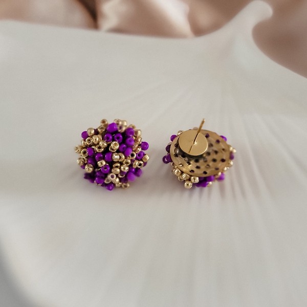 Purple and Gold Mix 15mm Small Seed Bead Topper, 1 Pair, Seed Bead #77