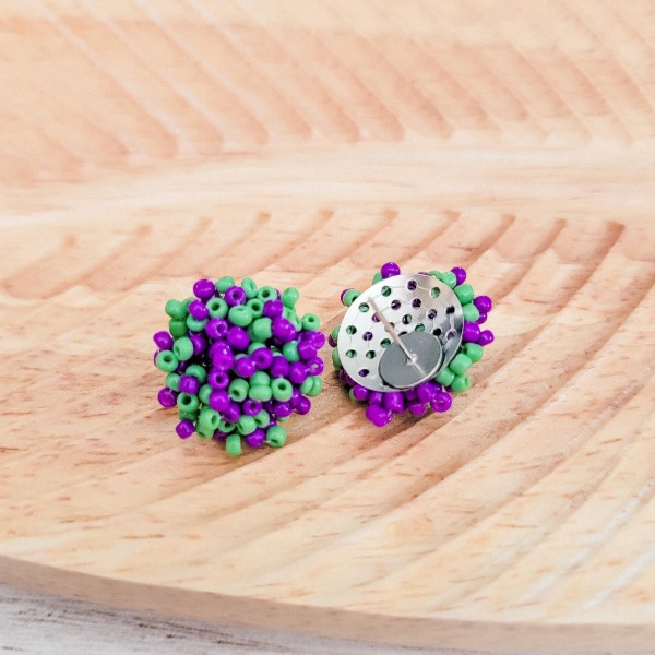 Purple and Kelly Green Mix 15mm Small Seed Bead Topper, 1 Pair, Seed Bead #51