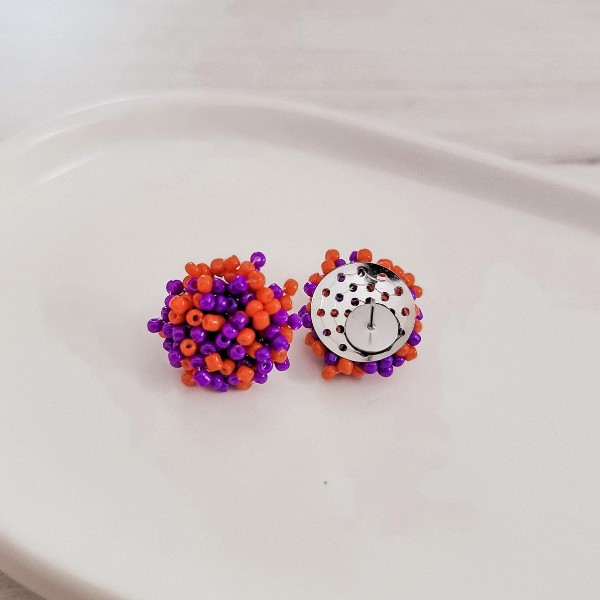Purple and Orange Mix 15mm Small Seed Bead Topper, 1 Pair, Seed Bead #64