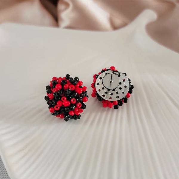 Red and Black Mix 15mm Small Seed Bead Topper, 1 Pair, Seed Bead #42