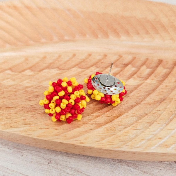 Red and Yellow Mix 15mm Small Seed Bead Topper, 1 Pair, Seed Bead #34