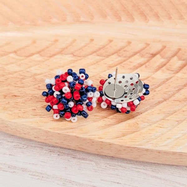 Red/White/Navy Blue Mix 15mm Small Seed Bead Topper, 1 Pair, Seed Bead #41