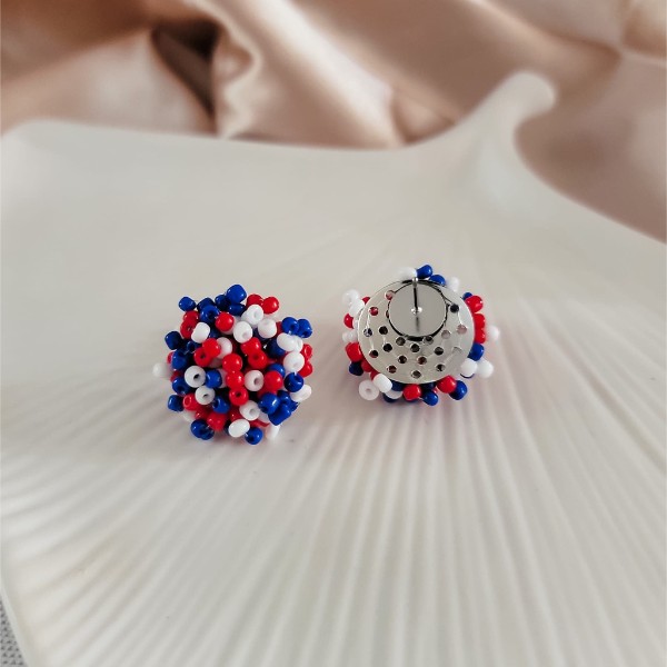 Red/White/Royal Blue Mix 15mm Small Seed Bead Topper, 1 Pair, Seed Bead #53