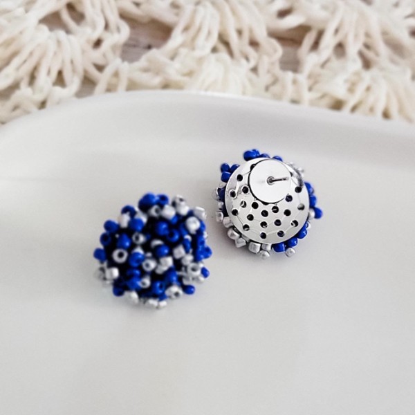 Royal Blue and Silver Mix 15mm Small Seed Bead Topper, 1 Pair, Seed Bead #75