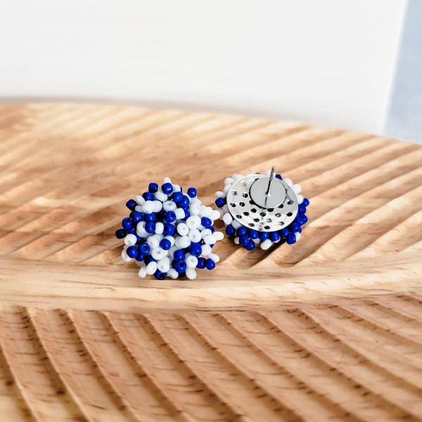 Royal Blue and White Mix 15mm Small Seed Bead Topper, 1 Pair, Seed Bead #48