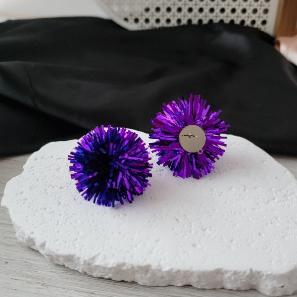 Royal Purple Tinsel 30mm Large Stud Topper, 1 Pair, Stud #182