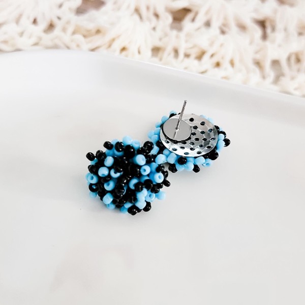 Sky Blue and Black Mix 15mm Small Seed Bead Topper, 1 Pair, Seed Bead #49