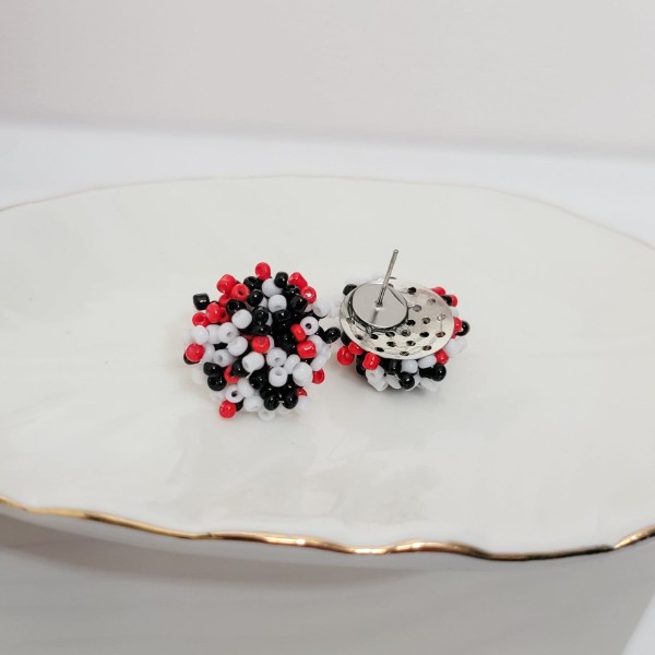 White, Red, and Black Mix 15mm Small Seed Bead Topper, 1 Pair, Seed Bead #60