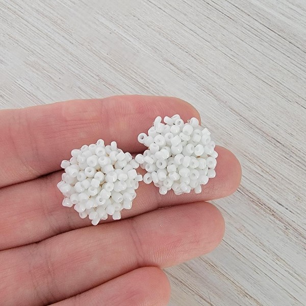 White (Silver Hardware) 15mm Small Seed Bead Topper, 1 Pair, Seed Bead #31