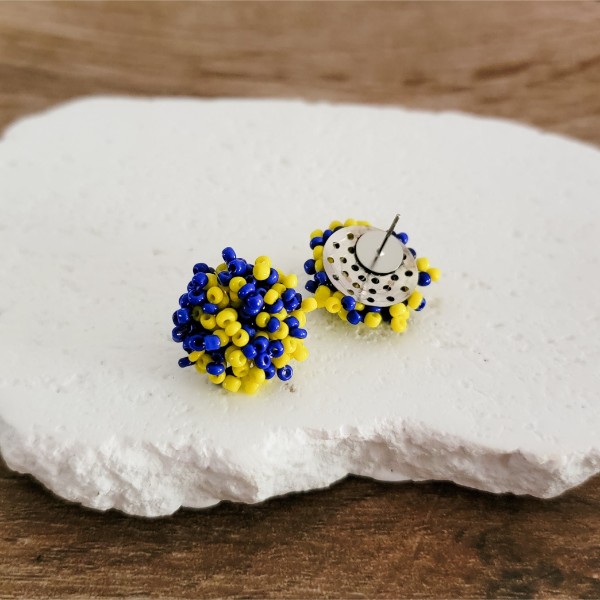 Yellow and Royal Blue Mix 15mm Small Seed Bead Topper, 1 Pair, Seed Bead #52