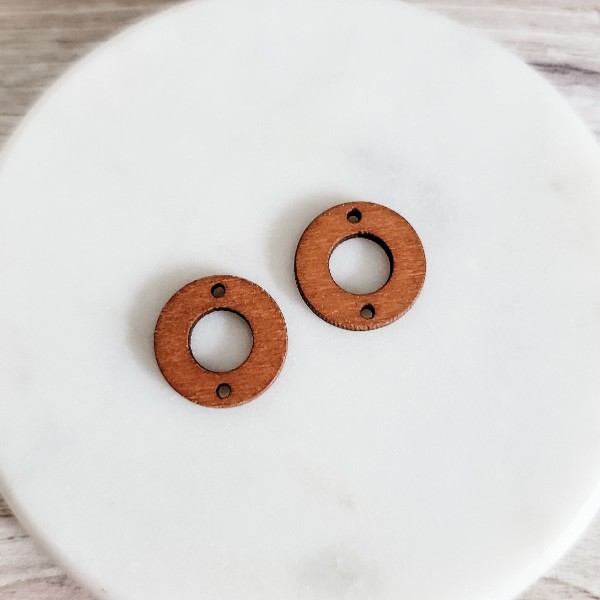 Open Circle 2-Hole Walnut Wooden Connectors, 10 Pieces, Wood #51