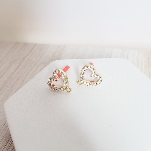 Open Heart Rhinestone GOLD Studs with Loops, 10 pcs, Stud #22