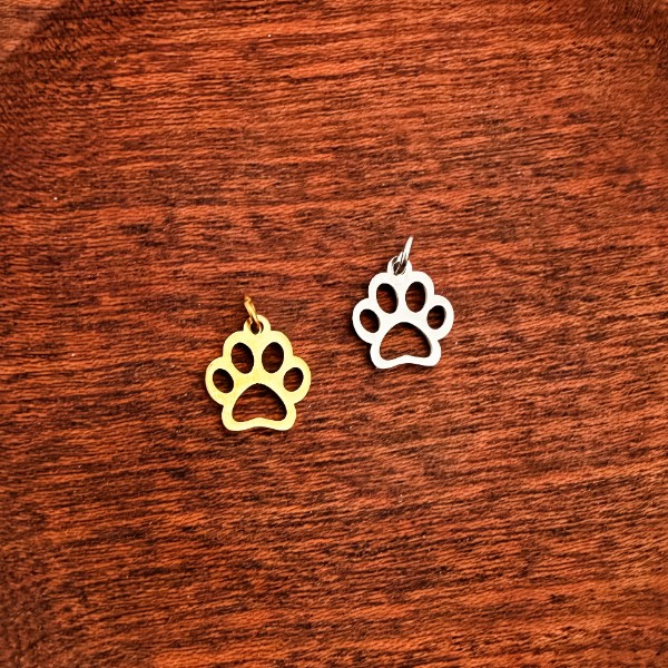 Open Paw Print Charms with Attached Jump Rings (Silver or Gold), 5 Total, Metal Blank #268