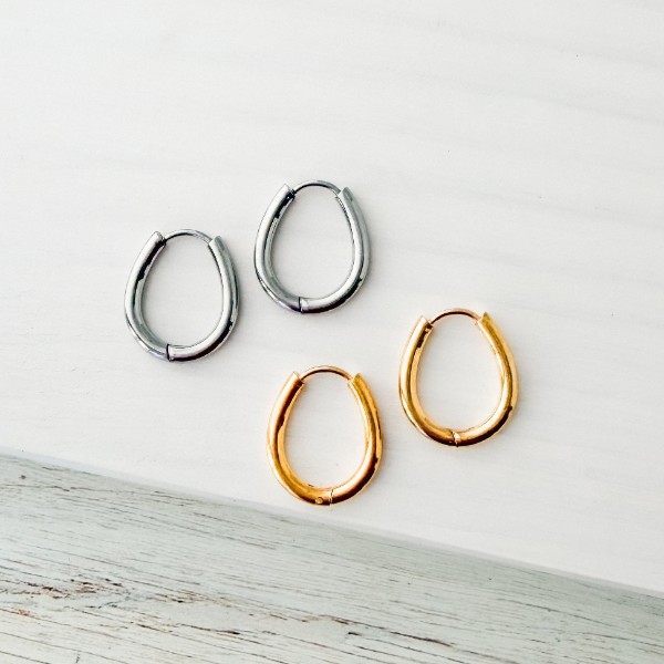 Organic Oval Stainless Steel Huggie Without Loop (Choose Silver or Gold), 10 Pieces, Hoop #12