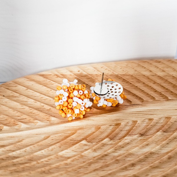 Pastel Orange & White Mix 15mm Small Seed Bead Topper, 1 Pair, Seed Bead #62