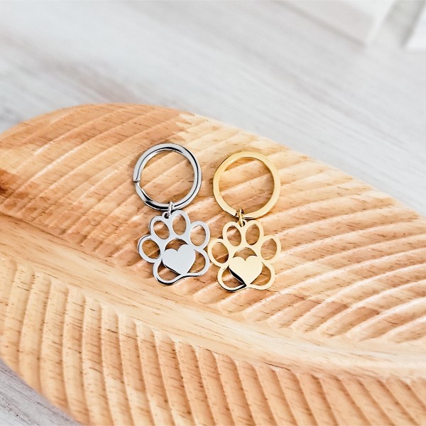 Paw Print Keychain (Silver or Gold), 1 Piece Total, Metal Blank #85